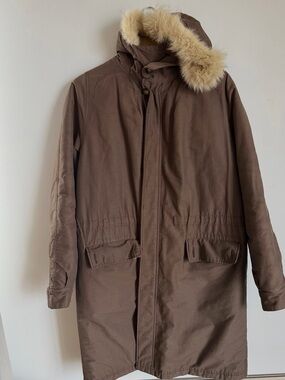 A.P.C. Paris Fur Trim Hooded Parka Coat Brown Quilted Women's M